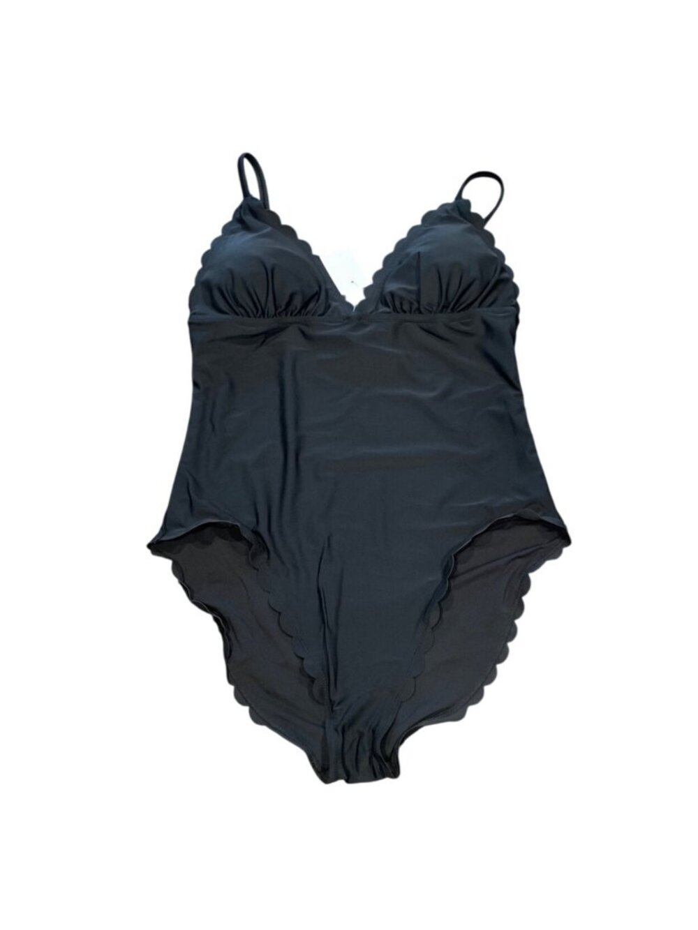 NWT J.Crew Factory One-Piece Swimsuit Large Black Scalloped Feminine Coquette